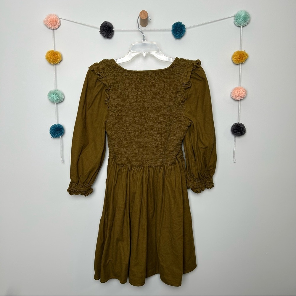 Madewell Flannel Lucie V-Neck Smocked Mini Dress in Weathered Olive - Picture 8 of 8